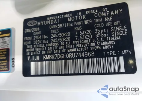 2024 Hyundai Palisade Calligraphy Night Edition z USA, uszkodzony, nr VIN KM8R7DGE0RU744968